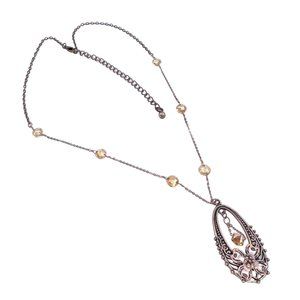 New / Handcrafted - Crystal Accent Flower Drop Pendant Copper Tone 16” Necklace